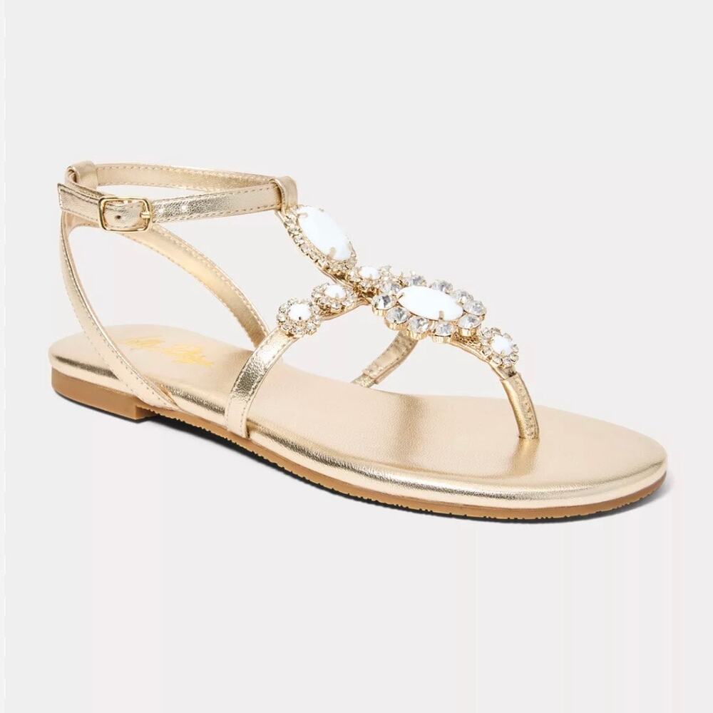 Lilly Pulitzer Katie Embellished Thong Sandal Resort White Gold Size 7M $198